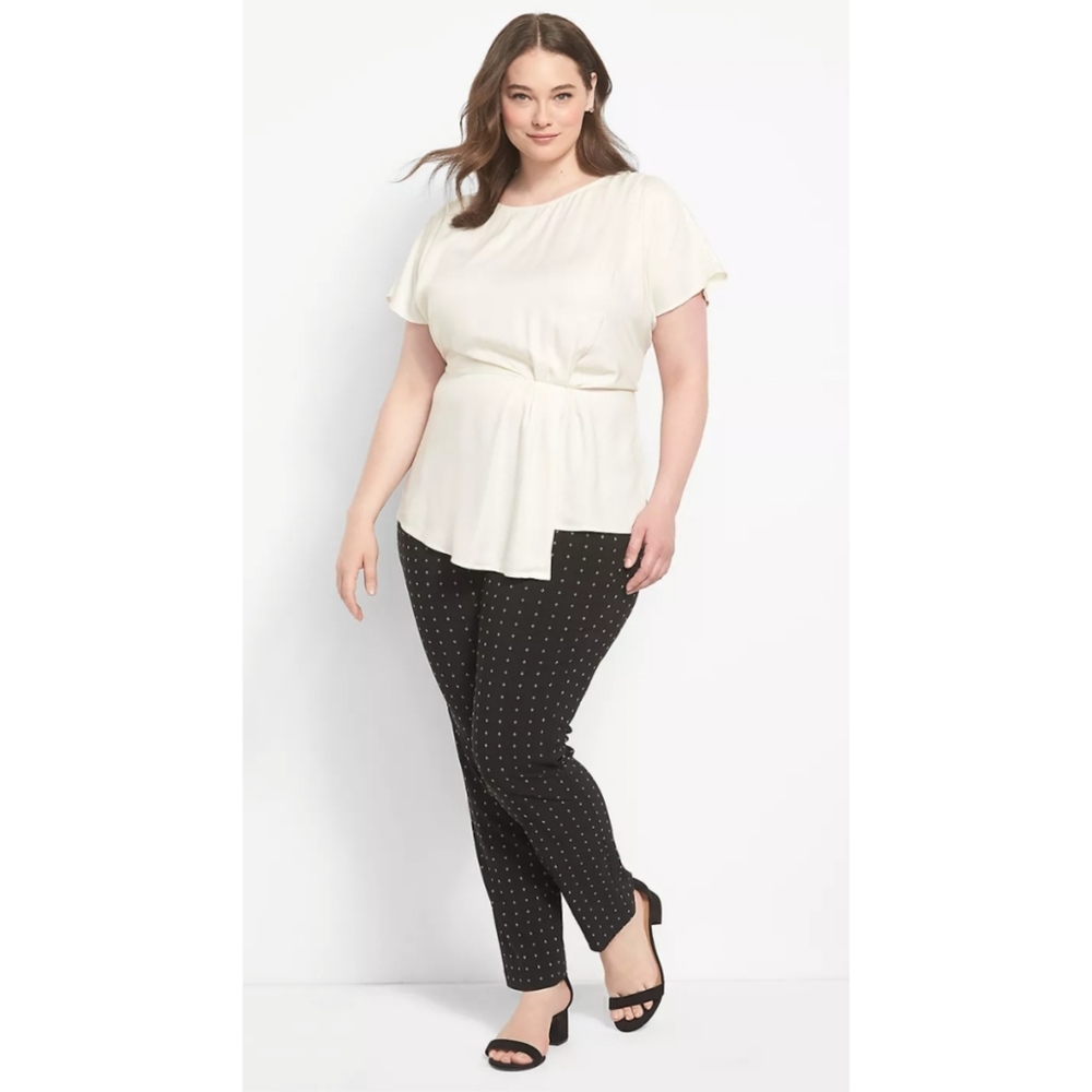 New Lane Bryant Classic Crew Neck Drop Shoulder Draped Pleated Peplum Blouse